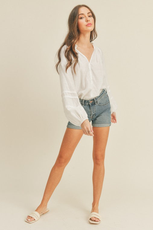 Casual Puffy Sleeve Relaxed Button Top