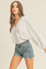 Casual Puffy Sleeve Relaxed Button Top