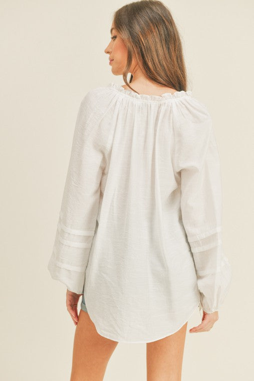 Casual Puffy Sleeve Relaxed Button Top