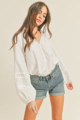 Casual Puffy Sleeve Relaxed Button Top