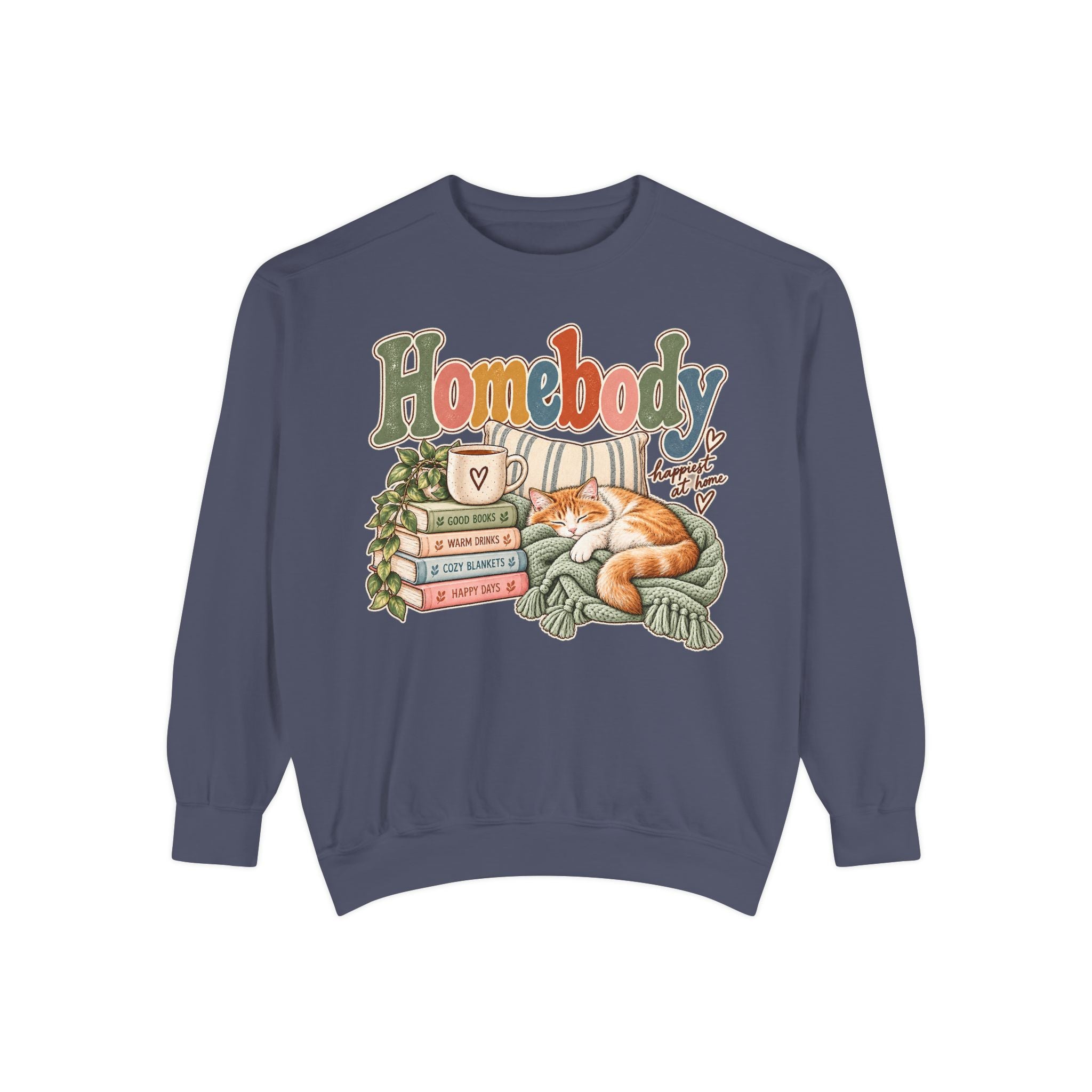 Homebody Sweatshirt — Cozy Cat & Bookstack Crewneck - sweatshirt product image 14