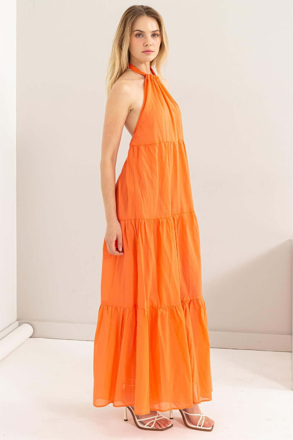 Orange Halter Neck Cover Up Maxi Dress for Summer Style, Dresses, $ 38.00, A Moment Of Now™