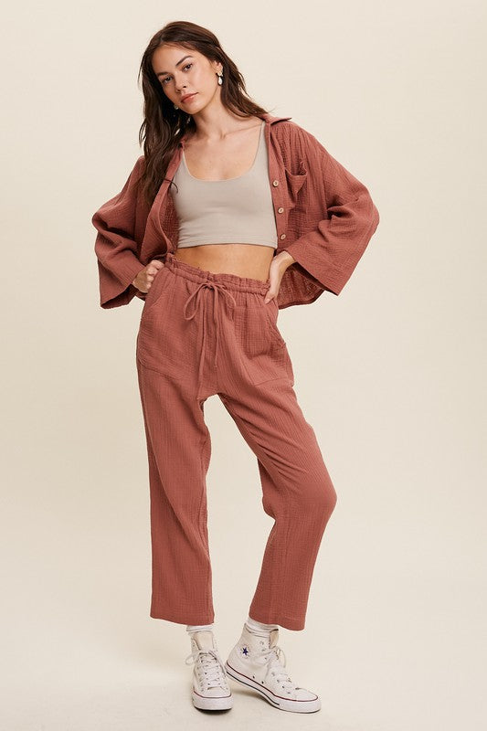 Shop Women's Long Sleeve Button Down top and Long Pants Boutique Sets, Outfit Sets, USA Boutique