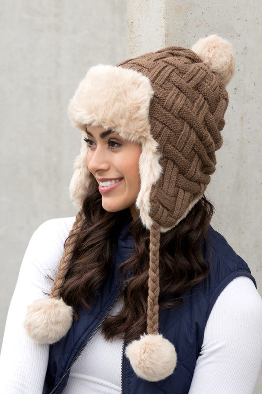 Cable Weave Pom Trapper Hat | Shop Boutique Clothing & Accessories Hats A Moment Of Now Women’s Boutique Clothing Online Lifestyle Store