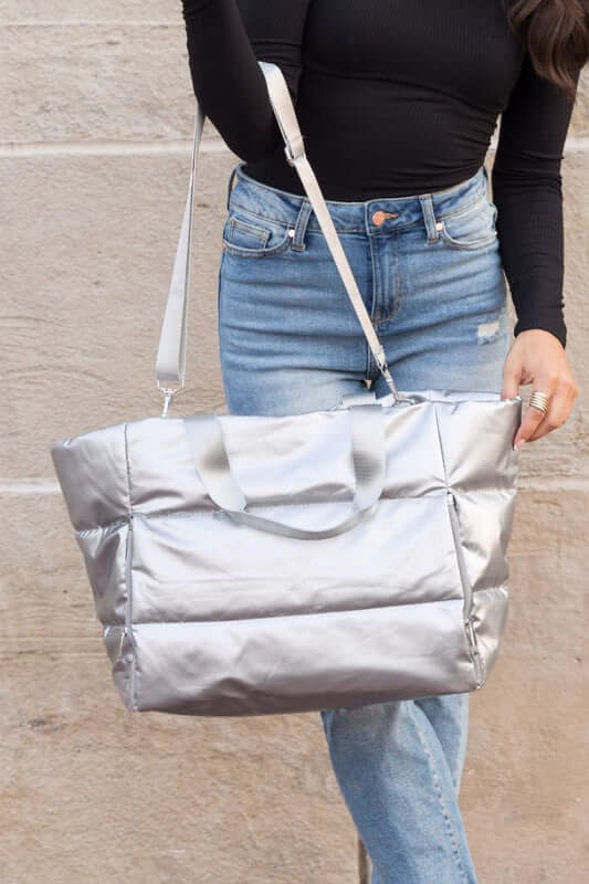 Metallic Puffer Large Tote Bag for Weekend Getaways, Weekenders, $ 64.95, A Moment Of Now™