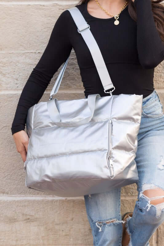 Metallic Puffer Large Tote Bag for Weekend Getaways, Weekenders, $ 64.95, A Moment Of Now™