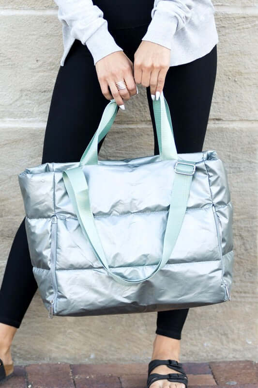 Metallic Puffer Large Tote Bag for Weekend Getaways, Weekenders, $ 64.95, A Moment Of Now™