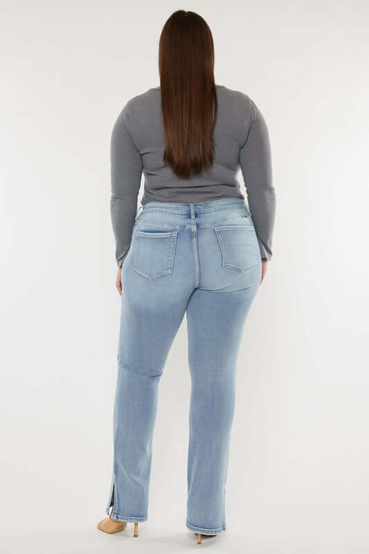 Plus Size Mid Rise Y2K Medium Wash Bootcut Jeans, Kan Can USA, $ 81.95