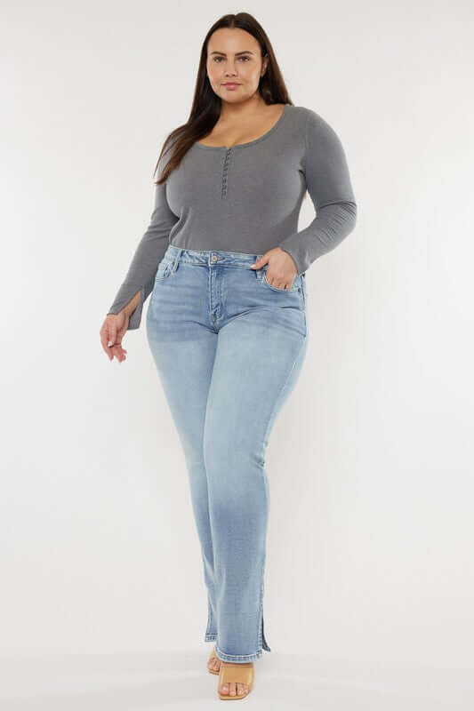 Plus Size Mid Rise Y2K Medium Wash Bootcut Jeans, Kan Can USA, $ 81.95