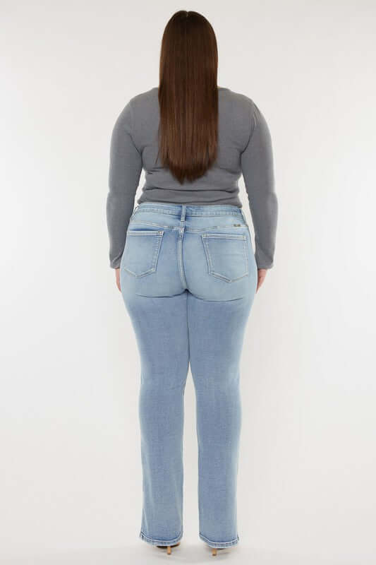 Plus Size Mid Rise Y2K Medium Wash Bootcut Jeans, Kan Can USA, $ 81.95