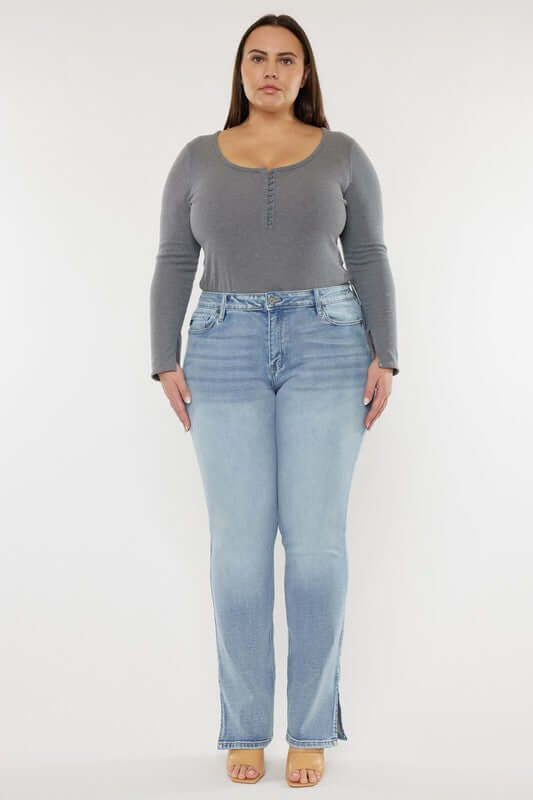 Plus Size Mid Rise Y2K Medium Wash Bootcut Jeans, Kan Can USA, $ 81.95