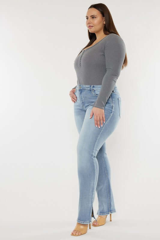 Plus Size Mid Rise Y2K Medium Wash Bootcut Jeans, Kan Can USA, $ 81.95