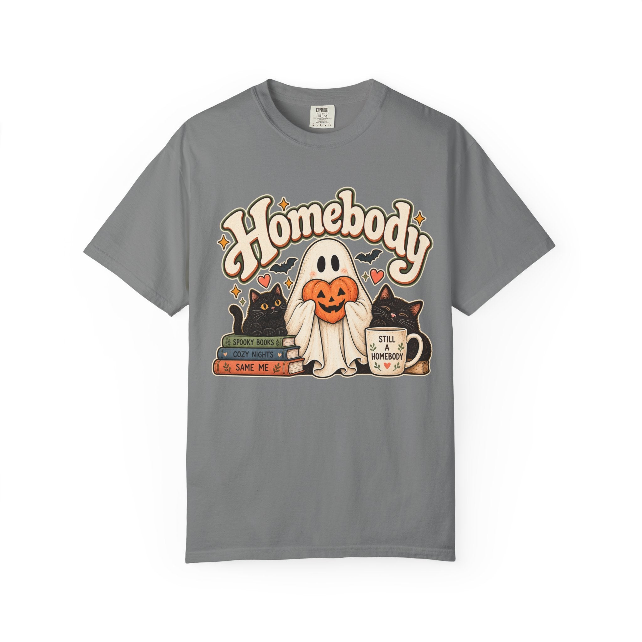 Homebody Halloween T-Shirt — Ghost, Cats & Pumpkin Comfort Colors® Tee