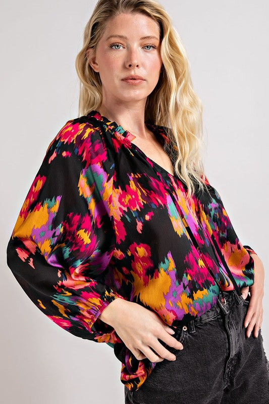 Shop Diva Chic Floral V-Neck Tie Front Blouse | Women's Boutique Online, Tops, USA Boutique
