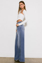 Light Stone Wash High Rise Center Line Wide Leg Jeans