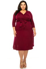 Plus size Solid Faux Wrap Dress, Moa Collection, A Moment Of Now