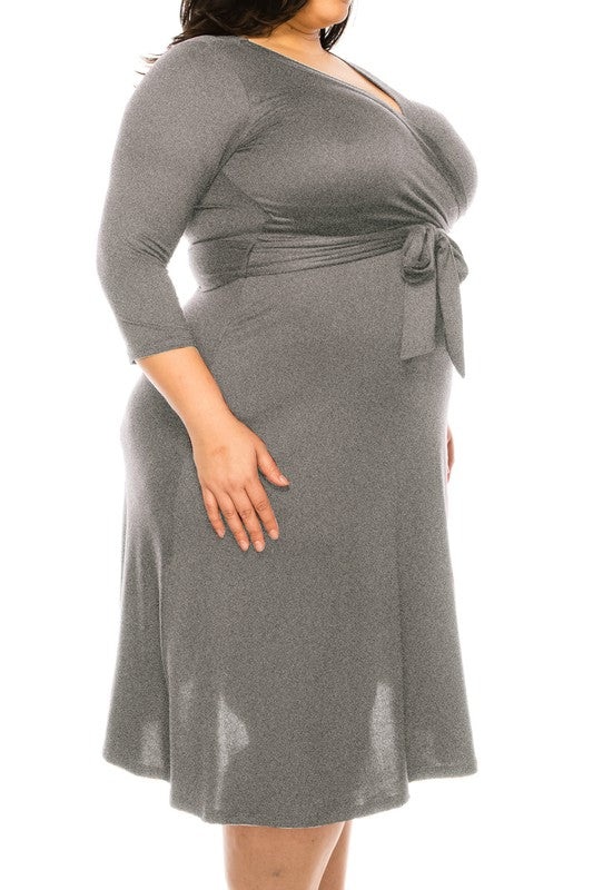 Shop Plus size Solid Faux Wrap Dress |Shop Boutique Clothing & Shoes, Dresses, USA Boutique