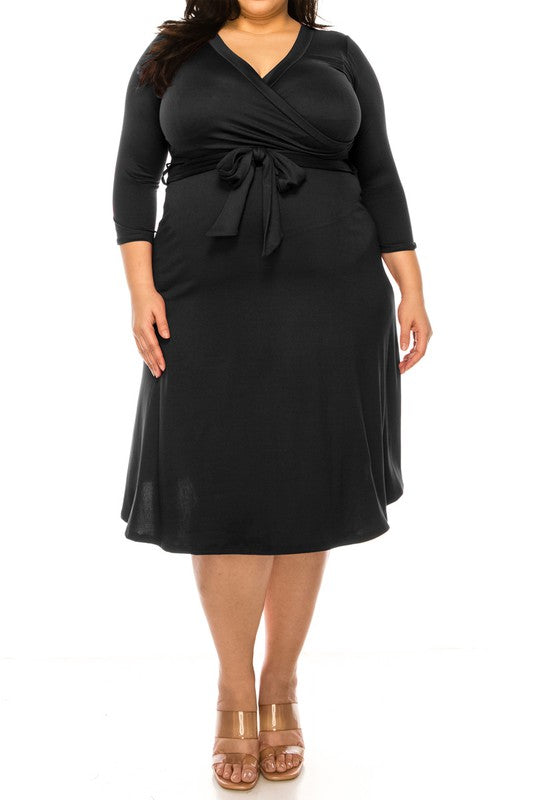 Shop Plus size Solid Faux Wrap Dress |Shop Boutique Clothing & Shoes, Dresses, USA Boutique