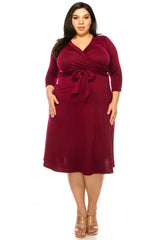 Plus size Solid Faux Wrap Dress, Moa Collection, A Moment Of Now