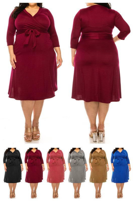 Plus size Solid Faux Wrap Dress, Moa Collection, A Moment Of Now