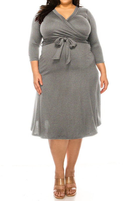 Plus size Solid Faux Wrap Dress, Moa Collection, A Moment Of Now