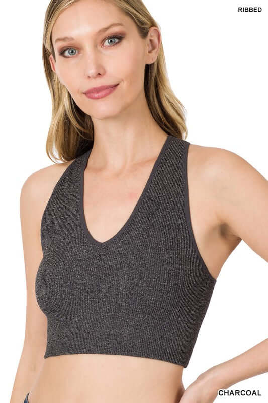 Shop Women's Ribbed Cropped Racerback Tank Top | Shop Boutique Clothing, Tank Tops, USA Boutique