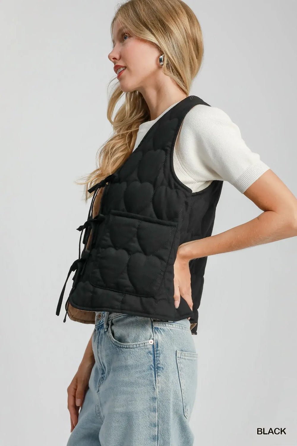 Chic Black Heart Quilted Tie-Front Vest Jacket, Vests Jackets, $ 55.00, A Moment Of Now™