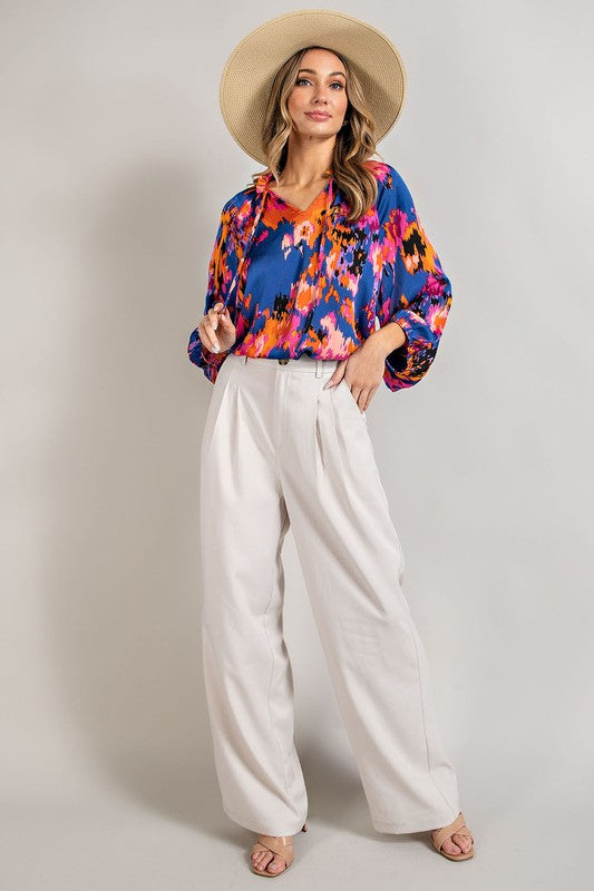 Shop Diva Chic Floral V-Neck Tie Front Blouse | Women's Boutique Online, Tops, USA Boutique