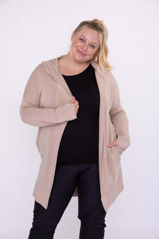 Shop Curvy Longline Hooded Cardigan with Pockets, Cardigans, USA Boutique