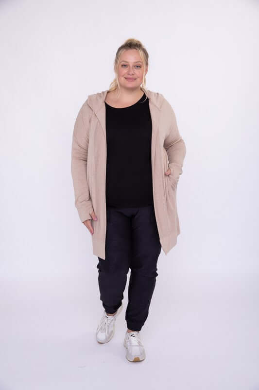 Shop Curvy Longline Hooded Cardigan with Pockets, Cardigans, USA Boutique