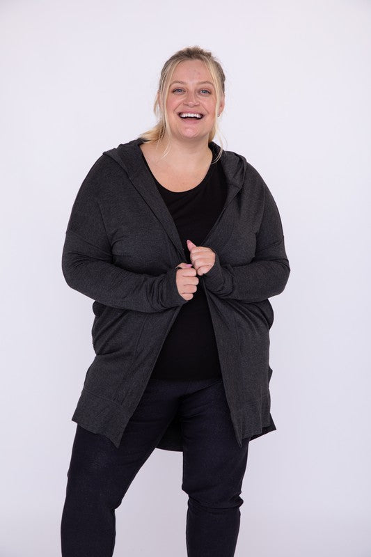 Shop Curvy Longline Hooded Cardigan with Pockets, Cardigans, USA Boutique