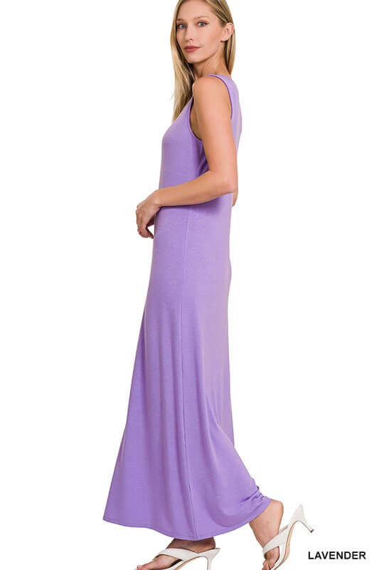 Solid Sleeveless Flared Scoop Neck Maxi Dress, ZENANA, $ 29.00