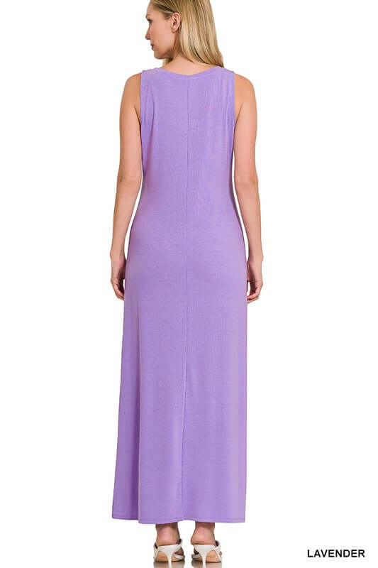 Solid Sleeveless Flared Scoop Neck Maxi Dress, ZENANA, $ 29.00