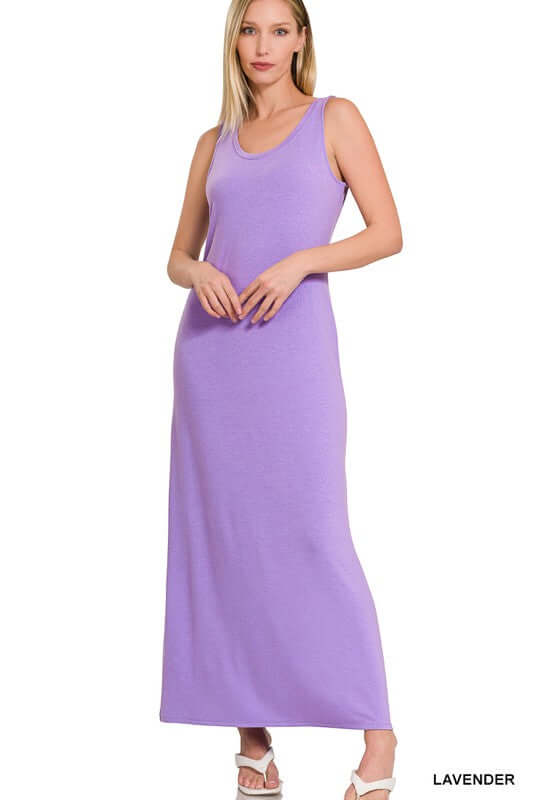 Solid Sleeveless Flared Scoop Neck Maxi Dress, ZENANA, $ 29.00