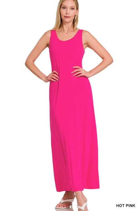 Solid Sleeveless Flared Scoop Neck Maxi Dress, ZENANA, $ 29.00