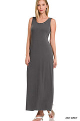 Solid Sleeveless Flared Scoop Neck Maxi Dress, ZENANA, $ 29.00