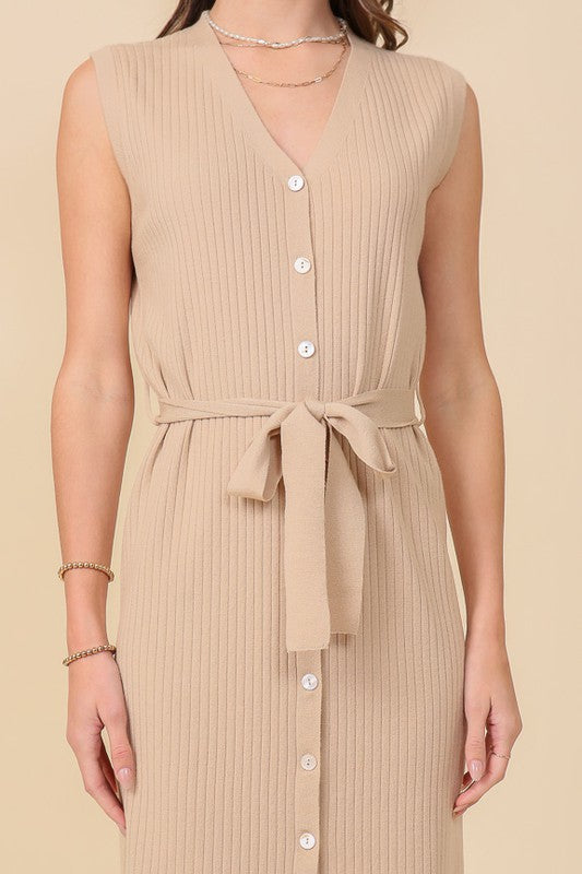 Shop Stylish Women's V Neck Sleeveless Dress in Beige, Dresses, USA Boutique