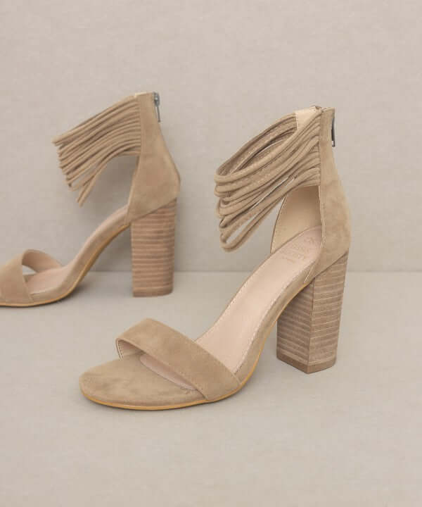 Oasis Society Blake - Khaki Strappy Ankle Wrapped Heels Sandals