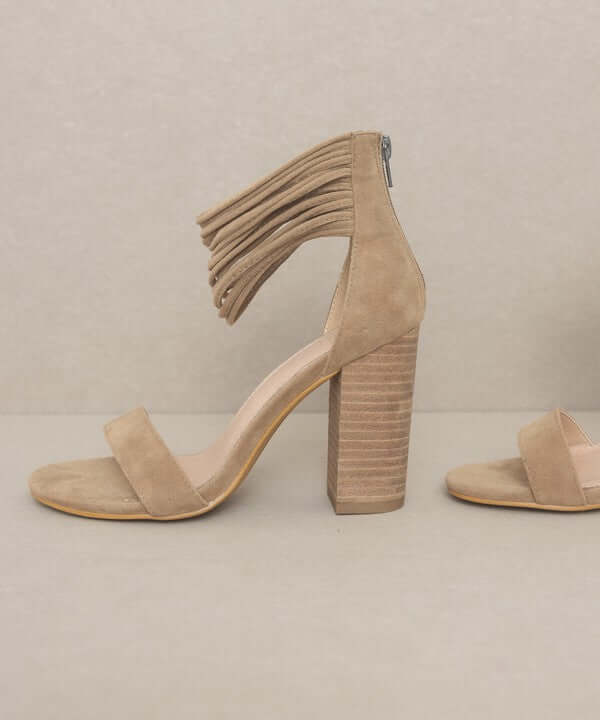 Oasis Society Blake - Khaki Strappy Ankle Wrapped Heels Sandals