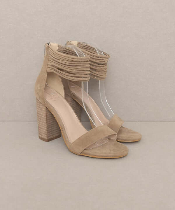 Oasis Society Blake - Khaki Strappy Ankle Wrapped Heels Sandals