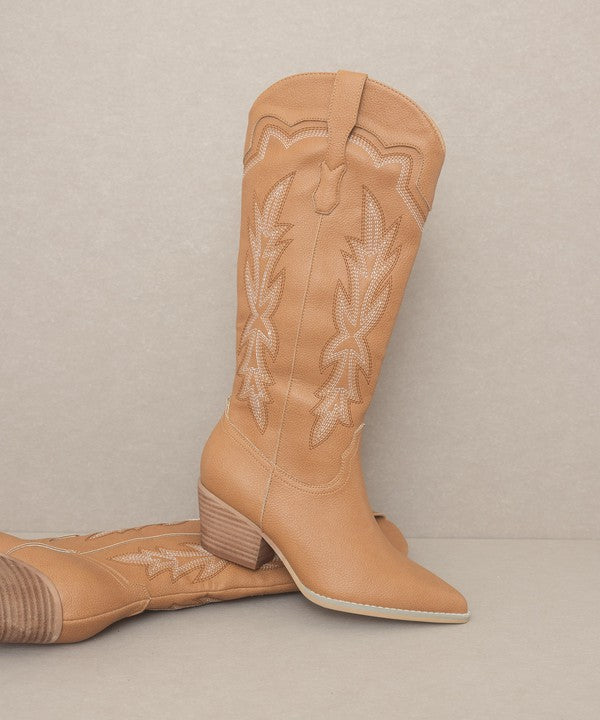 Shop Oasis Society Ainsley - Women's Brown Embroidered Western Cowboy Boot, Cowboy Boots, USA Boutique