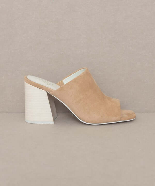 Oasis Society Kathleen - Nude Beige Block Heel Slides Sandals, Oasis Society, $ 58.95