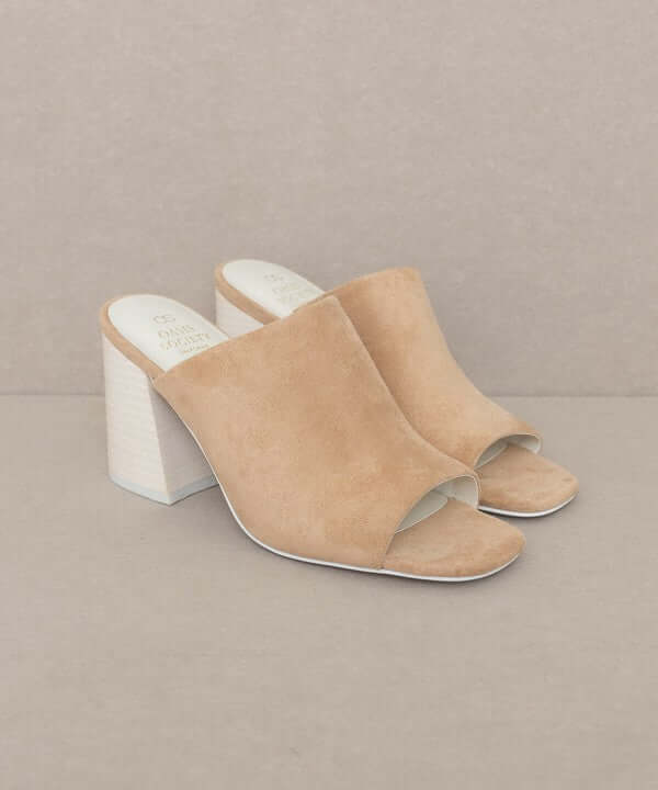 Oasis Society Kathleen - Nude Beige Block Heel Slides Sandals, Oasis Society, $ 58.95