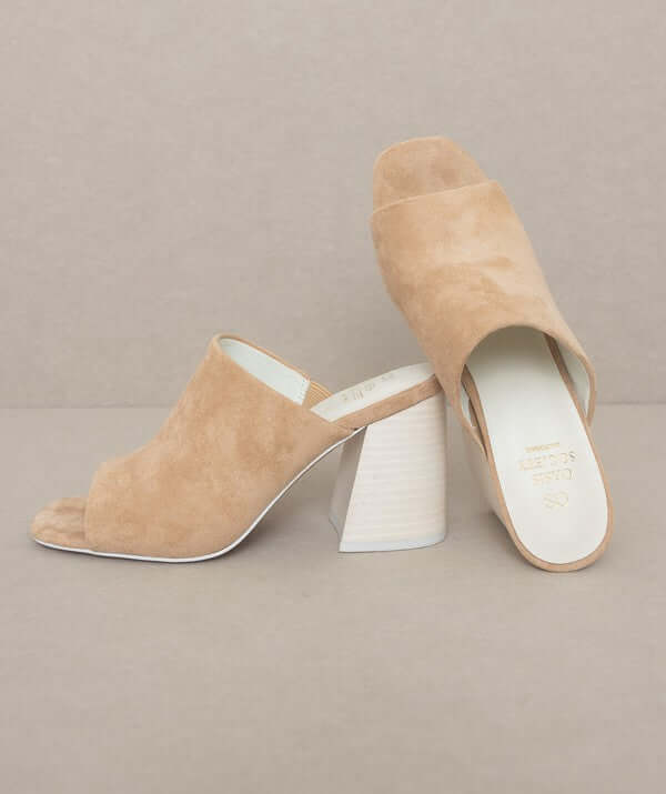 Oasis Society Kathleen - Nude Beige Block Heel Slides Sandals, Oasis Society, $ 58.95