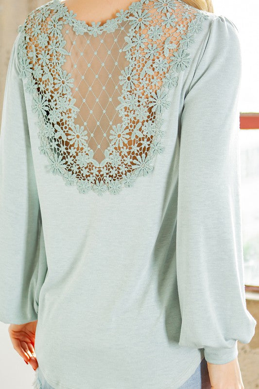 Shop Women's Lace Back Patch Bell Sleeve Jersey Top | USA Boutique Online, Tops, USA Boutique