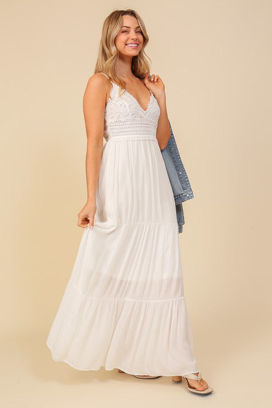 Boho White Lace Top Maxi Dress, TIMING, $ 57.95