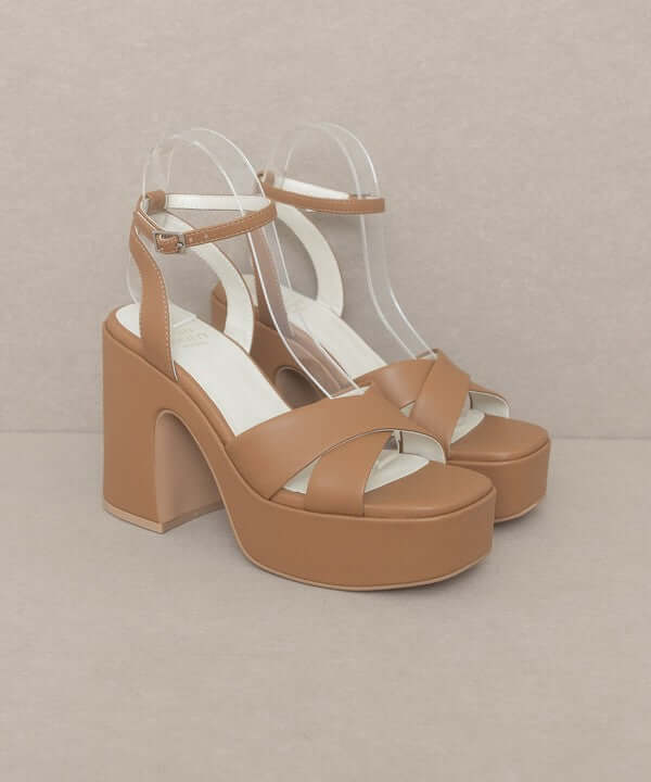 Oasis Society Norah - Beige Brown Chunky Platform Heels Sandals, Oasis Society, $ 65.00