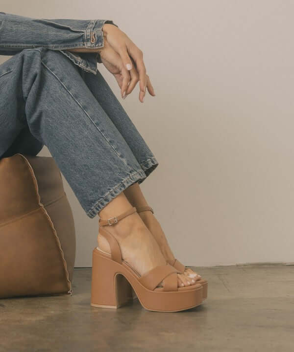 Oasis Society Norah - Beige Brown Chunky Platform Heels Sandals, Oasis Society, $ 65.00