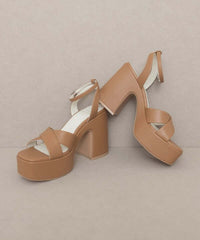 Oasis Society Norah - Beige Brown Chunky Platform Heels Sandals, Oasis Society, $ 65.00