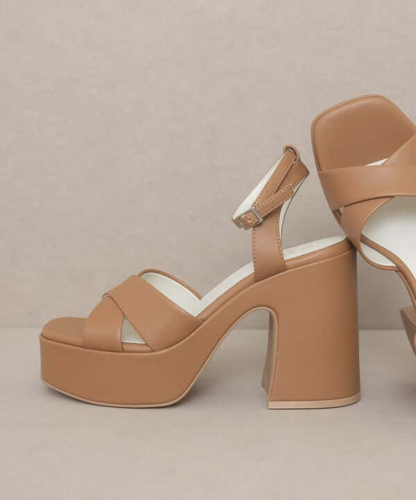 Oasis Society Norah - Beige Brown Chunky Platform Heels Sandals, Oasis Society, $ 65.00